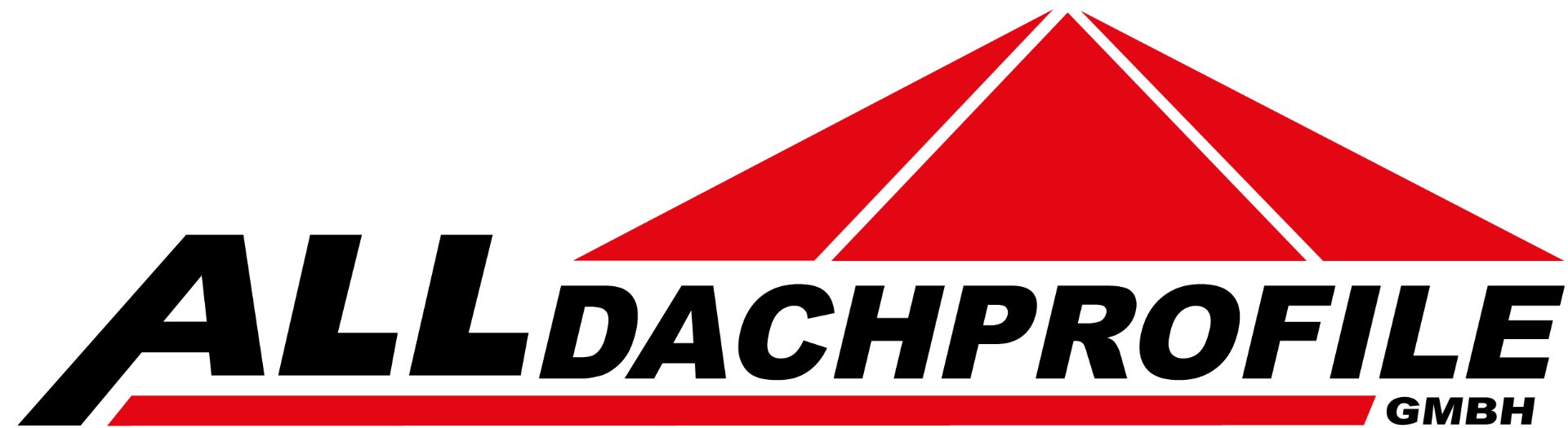 Das Logo von All Dachprofile GmbH. Ein rotes Dach, welches aus 3 Teilen besteht